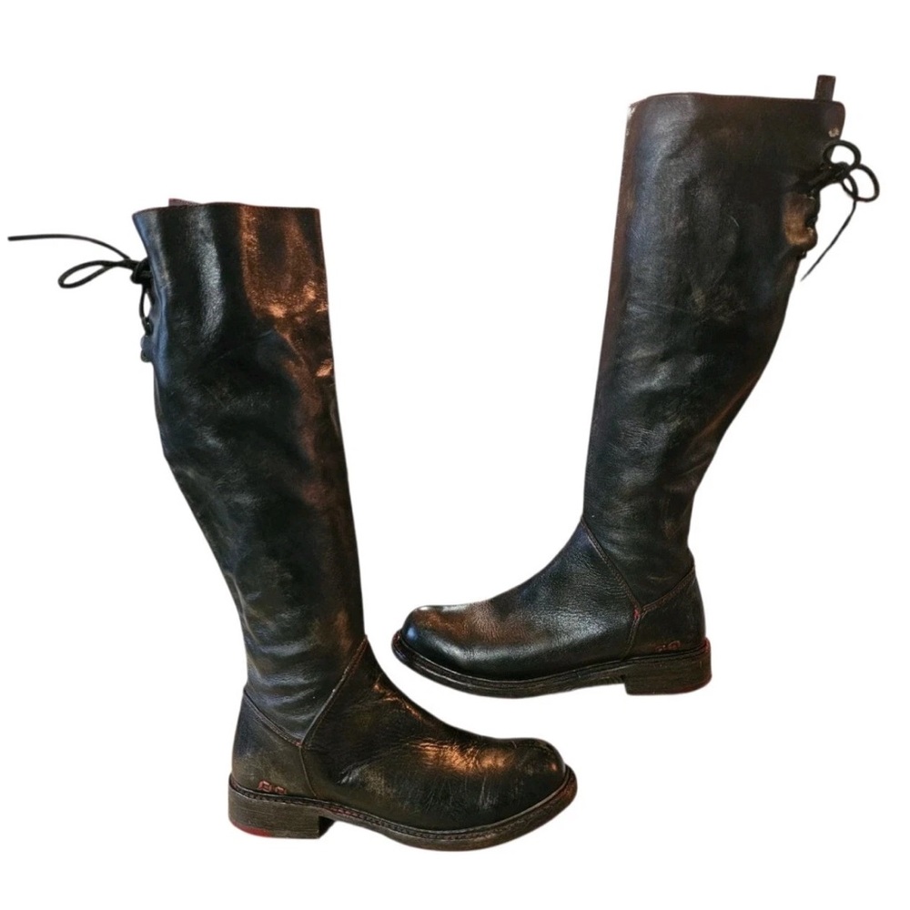 Bed Stu Manchester lace side zip Leather riding  Boots black  new 10